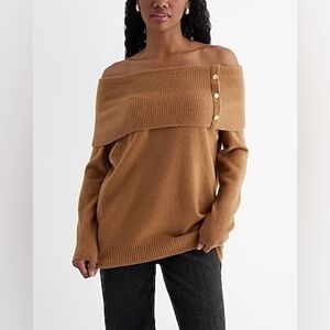 NWT Express Novelty Button Off The Shoulder Oversized Sweater